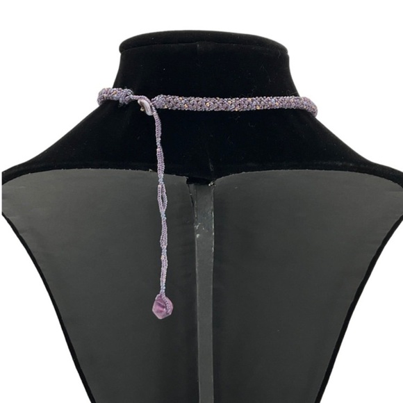 Purple Beaded Necklace with Large Amethyst Pendant - Picture 2 of 2